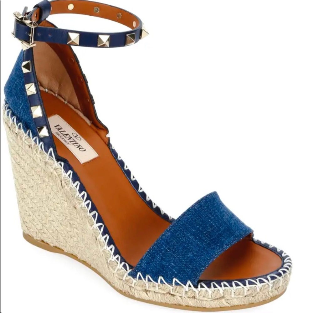 Valentino Garavani Rockstud Denim Wedges